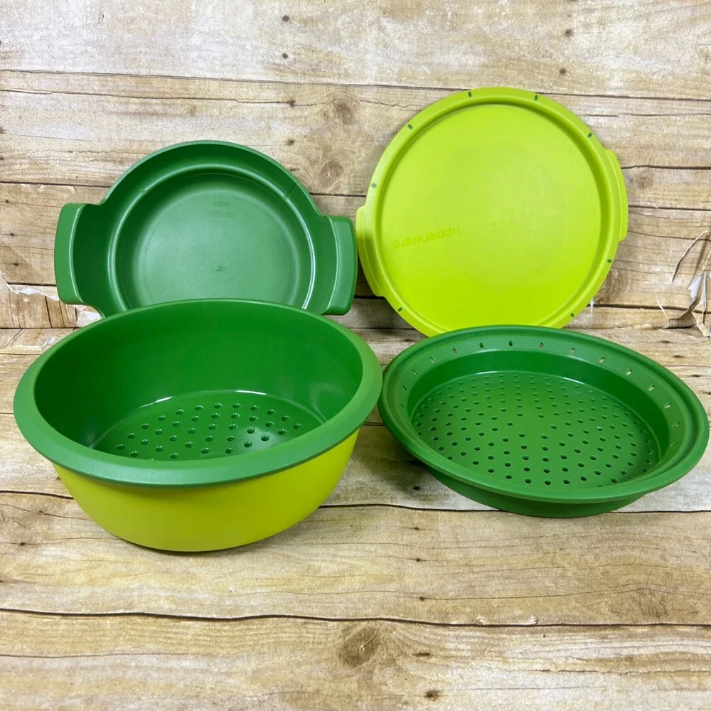Tupperware Smart Steamer Microwave Multi Cooker 4- Piece Set Green Yellow